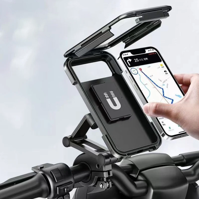 Support de téléphone portable pour moto et vélo, étanche, magnétique universel, pour moto pivotant et réglable