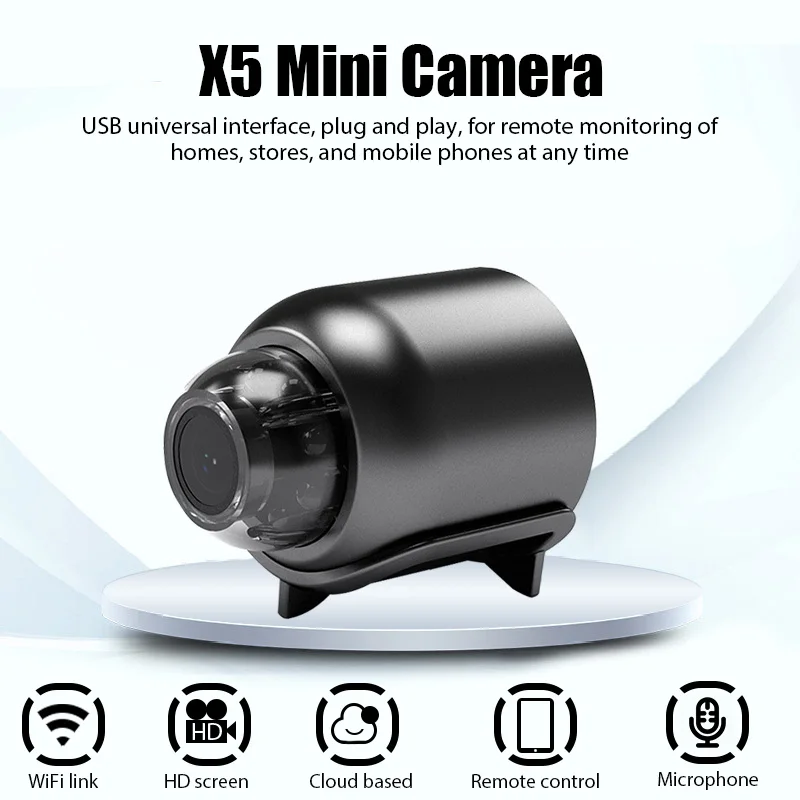 Mini Caméra X5 WiFi 1080P – détecteur de son, contrôle par application, Sécurité Intelligente pour Maison & Bureau