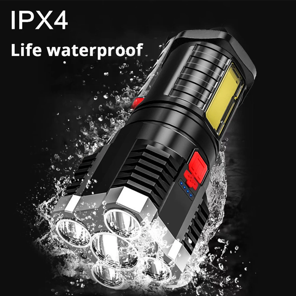 Lampe de poche LED haute puissance 5 lights. Projecteur Rechargeable avec lumière latérale et 3 modes d’éclairage