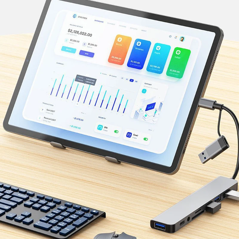 Station d’accueil HUB USB + Type C 8 en 2 – Adaptateur multifonction avec Jack Audio 3.5mm et lecteur de carte Micro SD