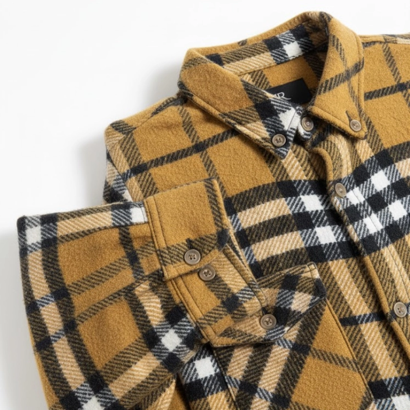 Chemise Homme Flannel Carreaux Moutarde/Noir