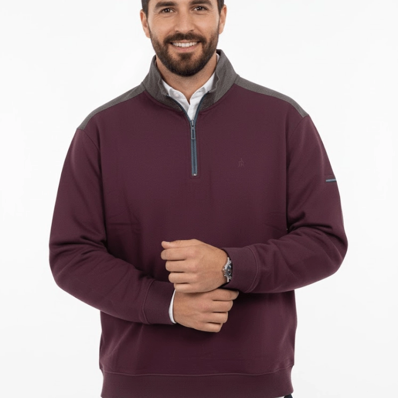 Sweat-shirt Homme Quart-Zip Bordeaux à Col Contrasté