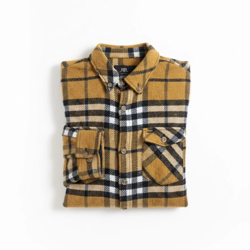 Chemise Homme Flannel Carreaux Moutarde/Noir