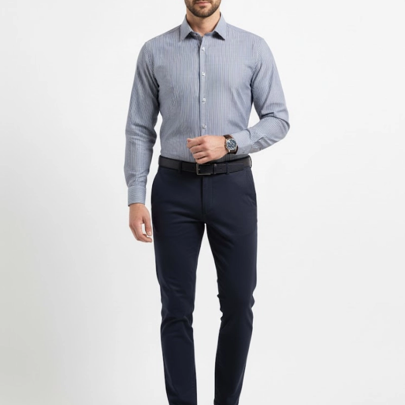 Chemise Habillée Homme Classique Rayée (Pinstripe) Coupe Slim
