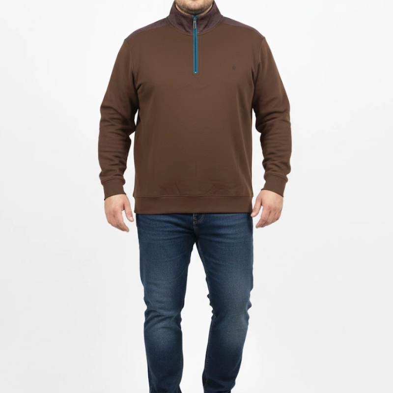 Sweat-shirt Marron Chic Quart-Zip Confort
