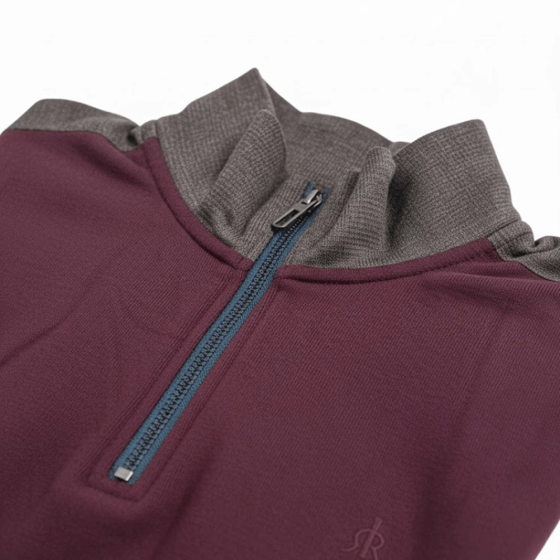 Sweat-shirt Homme Quart-Zip Bordeaux à Col Contrasté