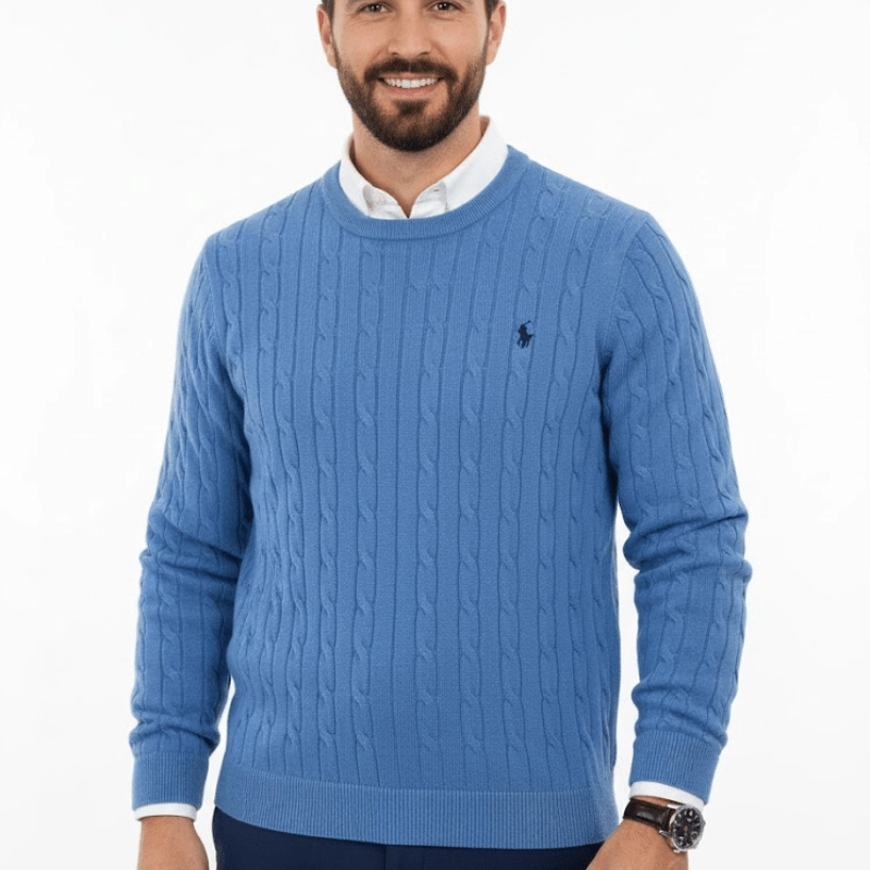 Pull Homme Maille Torsadée - Bleu Ciel Élégant