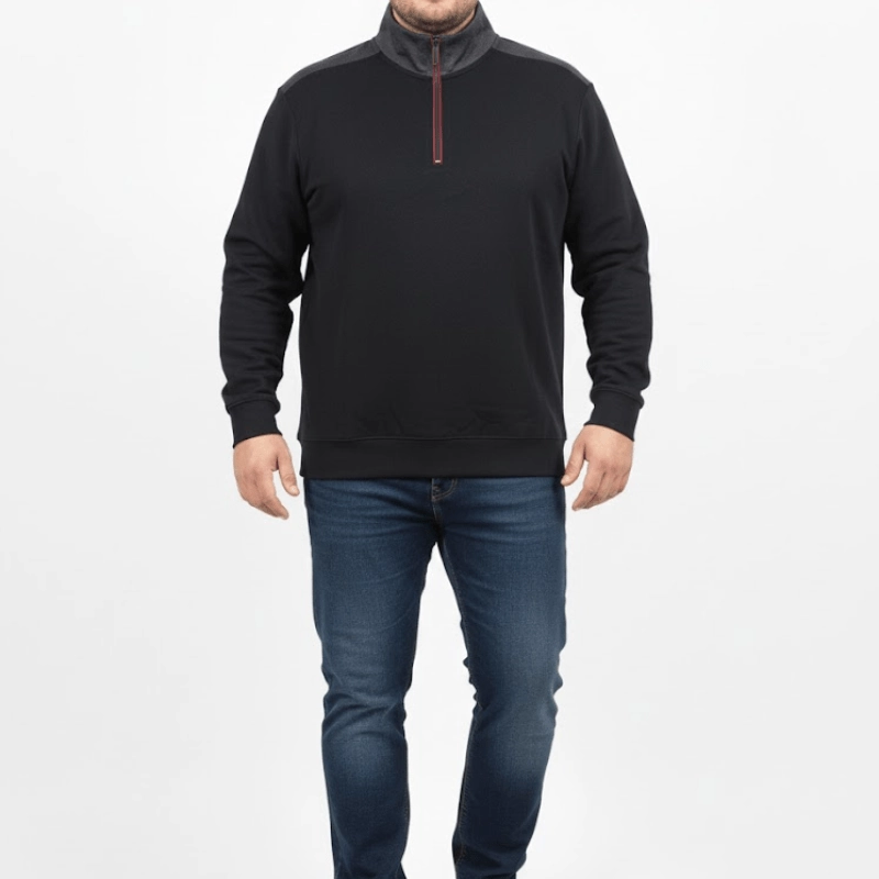 Sweat-shirt Noir Élite Quart-Zip & Col Contraste