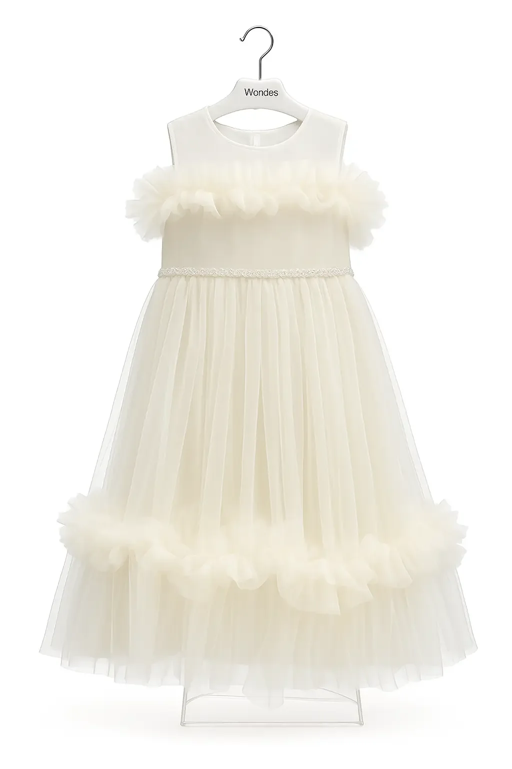 Robe de princesse fille – Style royal en rose pâle froid et blanc cassé