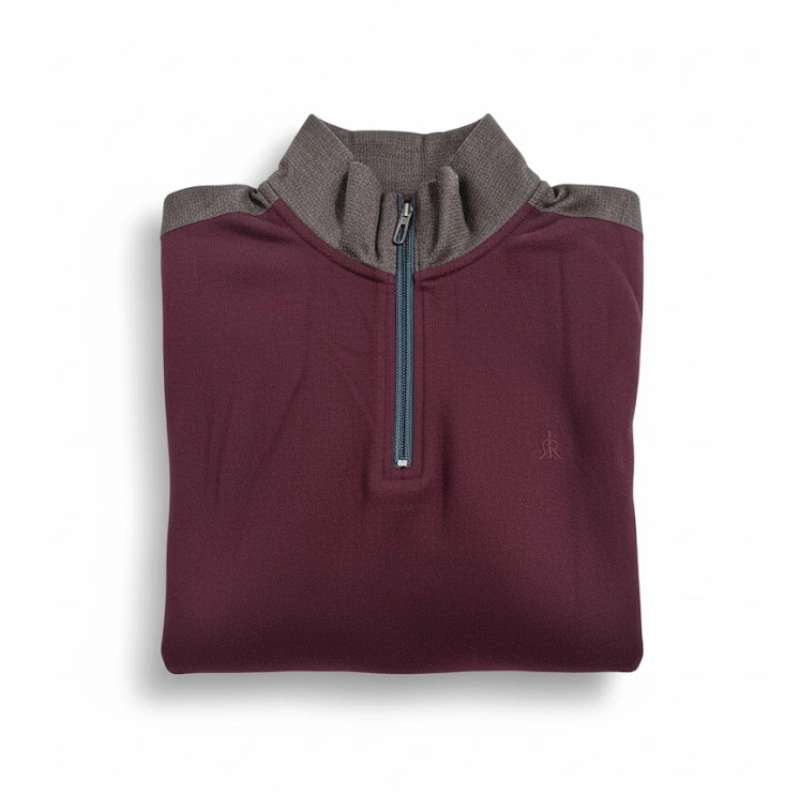 Sweat-shirt Homme Quart-Zip Bordeaux à Col Contrasté