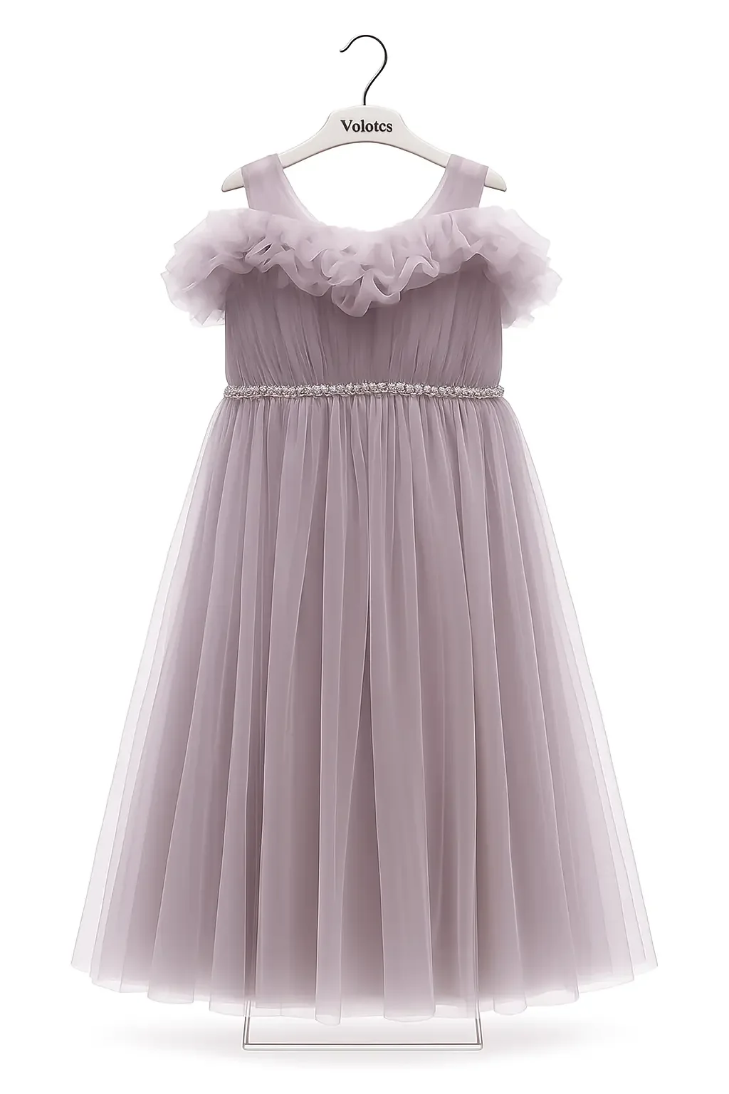 Robe de princesse fille – Style royal en rose pâle froid et blanc cassé