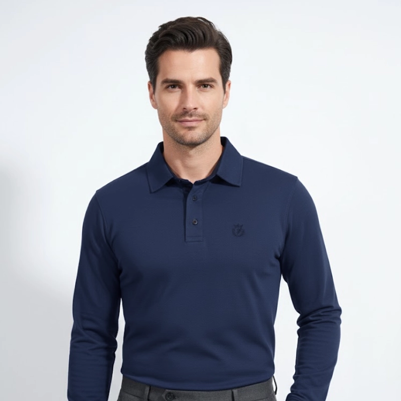 Polo Homme Manches Longues – Style Intemporel en Bleu Marine