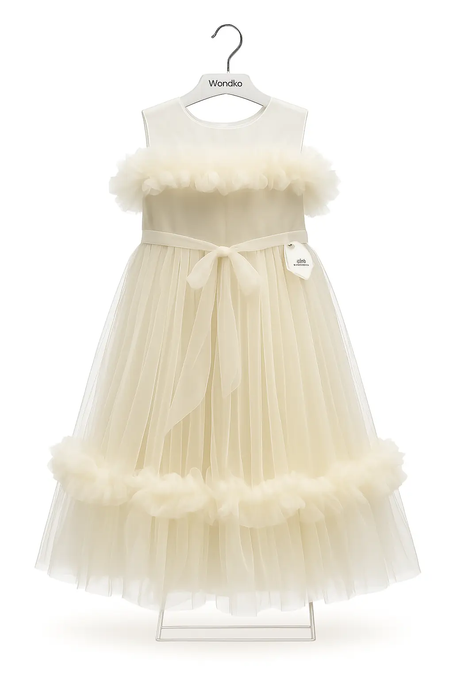 Robe de princesse fille – Style royal en rose pâle froid et blanc cassé