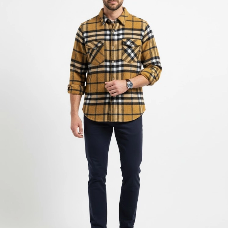 Chemise Homme Flannel Carreaux Moutarde/Noir