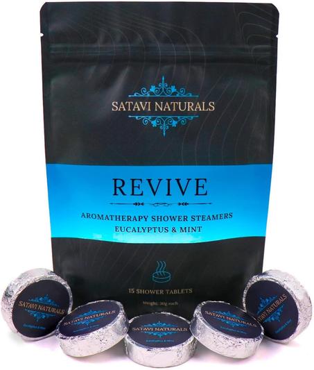 Revive - Vaporizadores de ducha de aromaterapia (paquete de 15) - Pestañas de vapor perfumadas de eucalipto y menta para cuidado personal, bombas de baño aromáticas de ducha, aceites