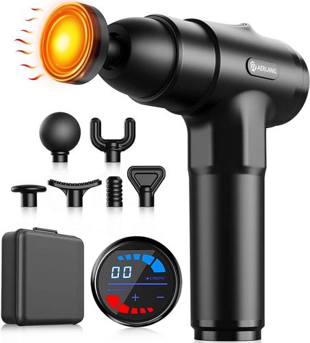 AERLANG Pistola de masaje con calor de tejido profundo para espalda, masajeador de cuello para aliviar el dolor, pistola de masaje de percusión muscular, regalos de cumpleaños para hombres, m