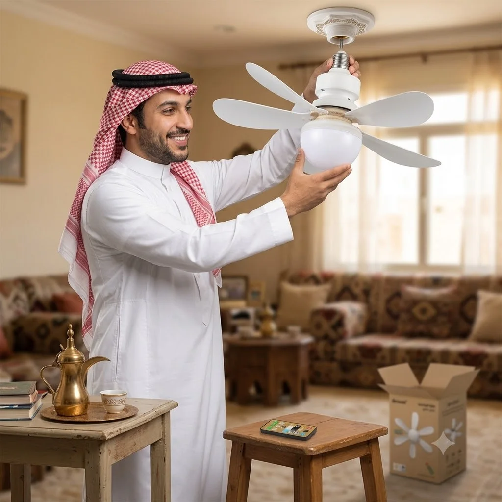 مروحة سقف بإضاءات متعددة وريموت كنترول للتحكم عن بعد