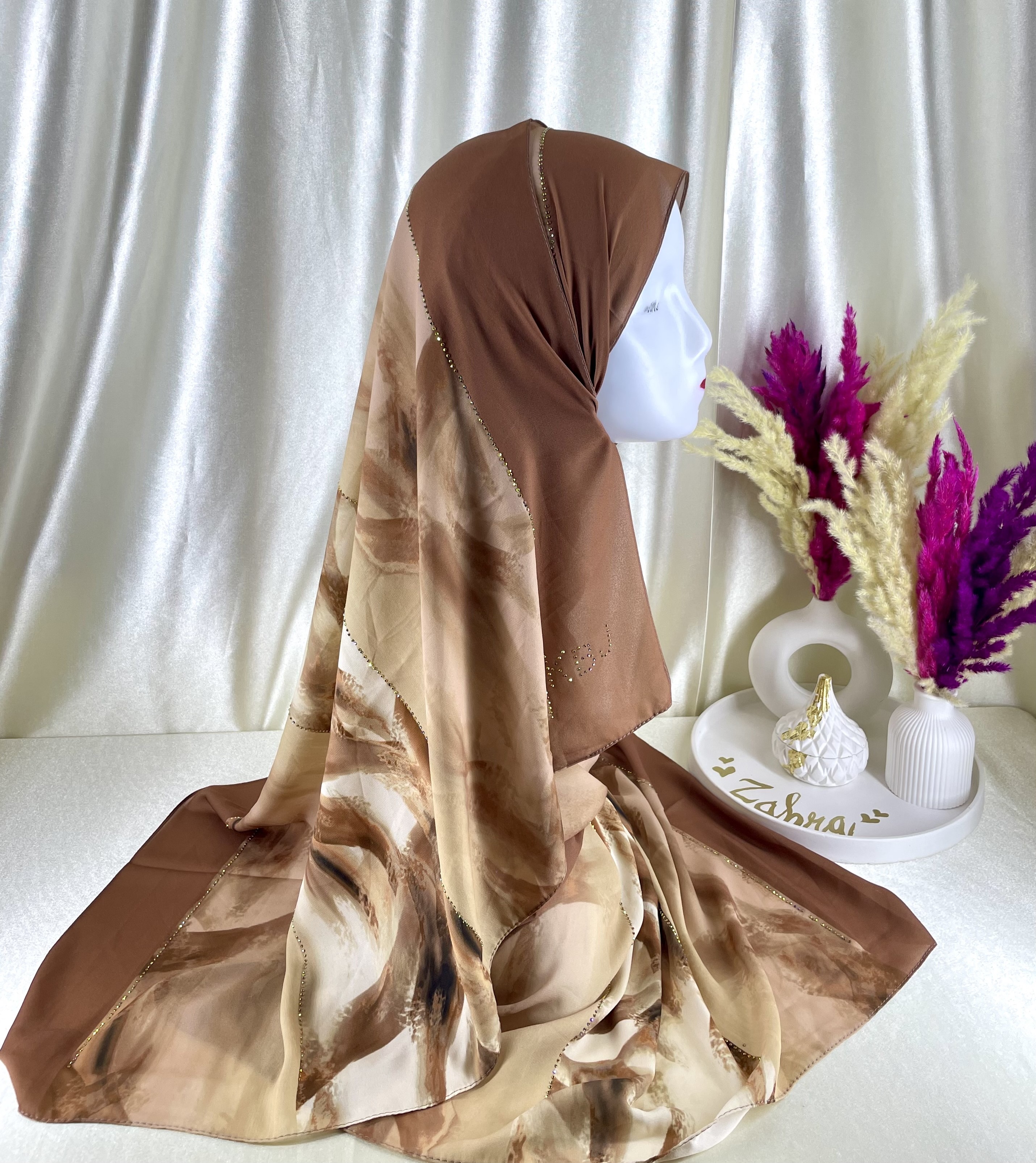 Châle demi crêpe de soie Marron clair