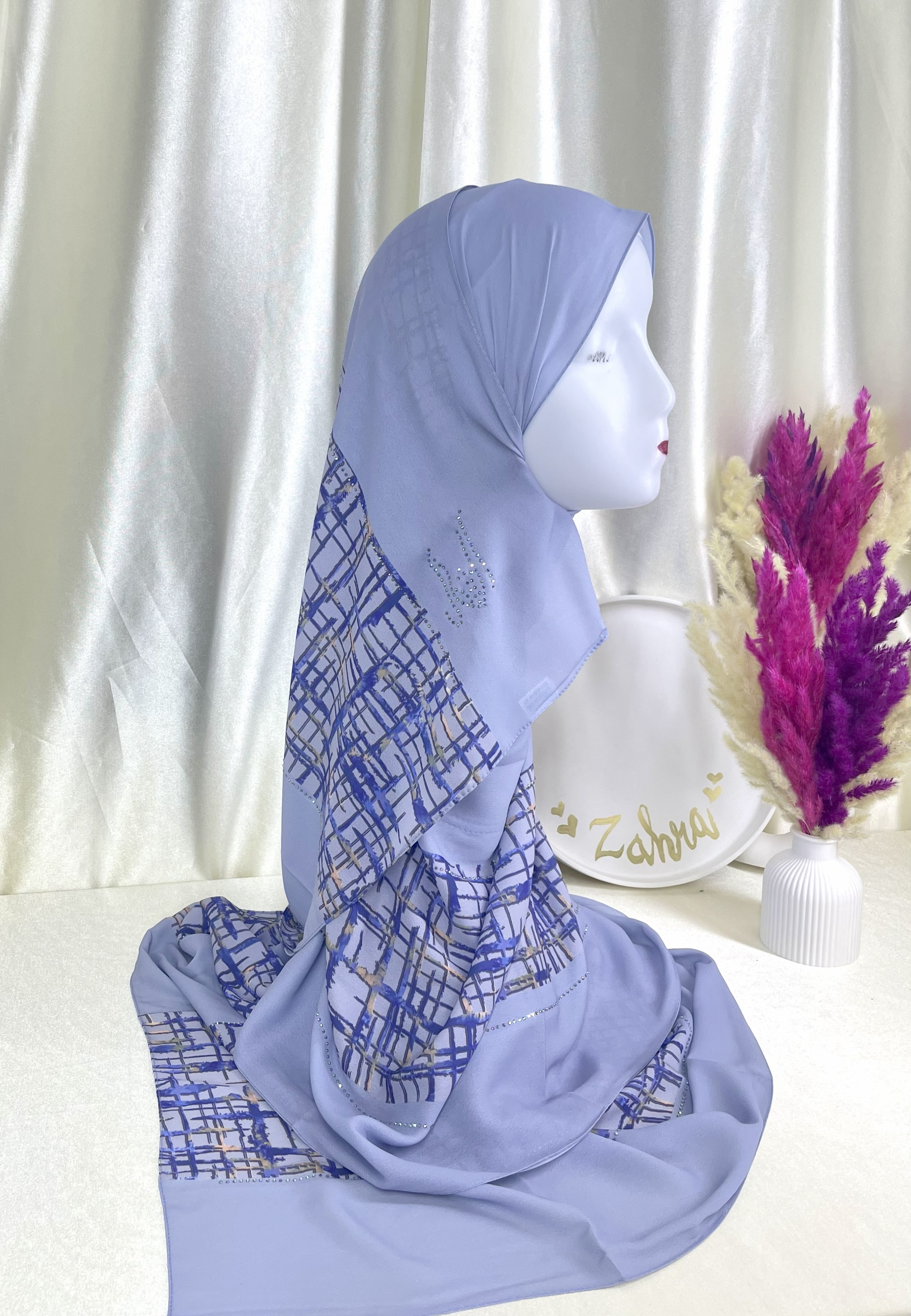 Châle demi crêpe de soie Bleu Berry