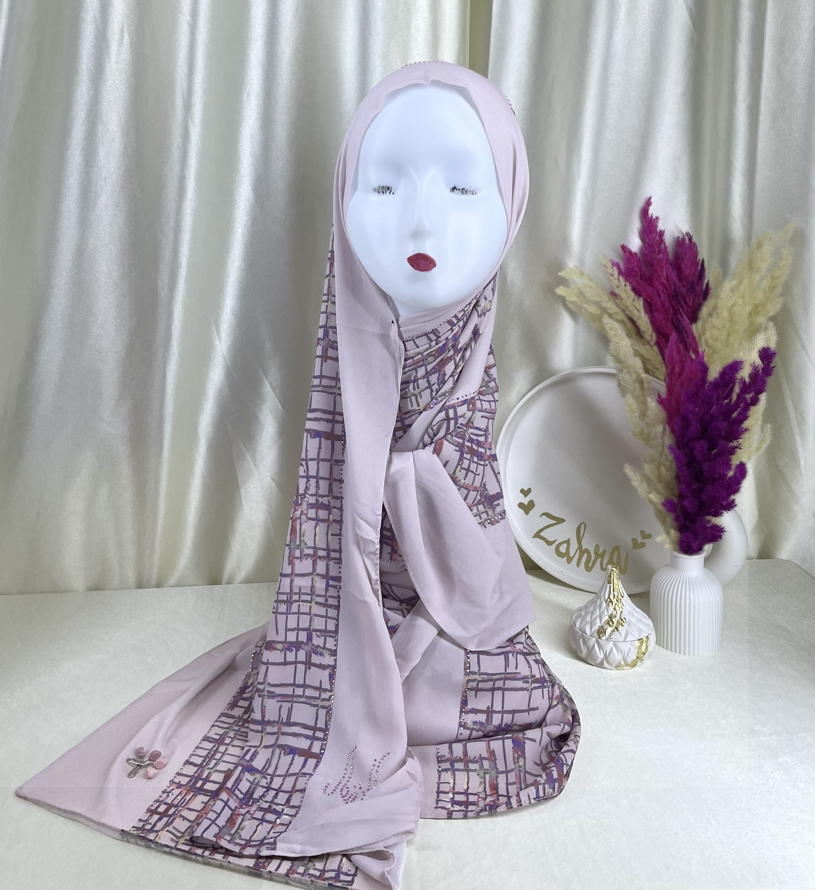 Châle demi crêpe de soie Rose dragée