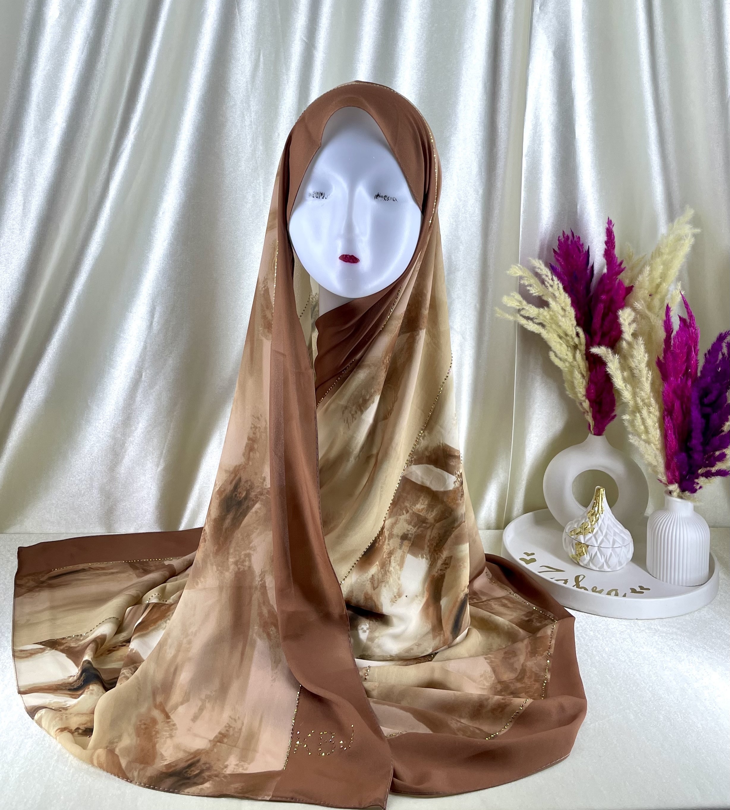 Châle demi crêpe de soie Marron clair