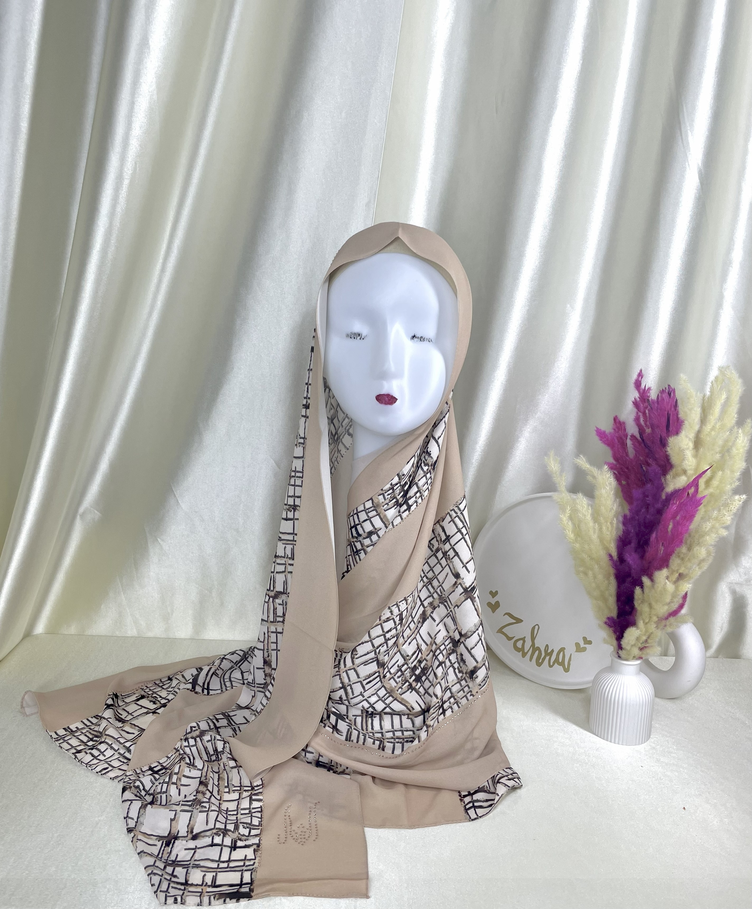 Châle demi crêpe de soie beige crémé