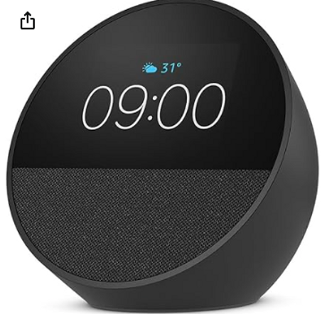 ساعة ايكو سبوت الجديدة كليًّا (إصدار 2024)، ساعة ذكية بصوت واضح + أليكسا، لون أسود