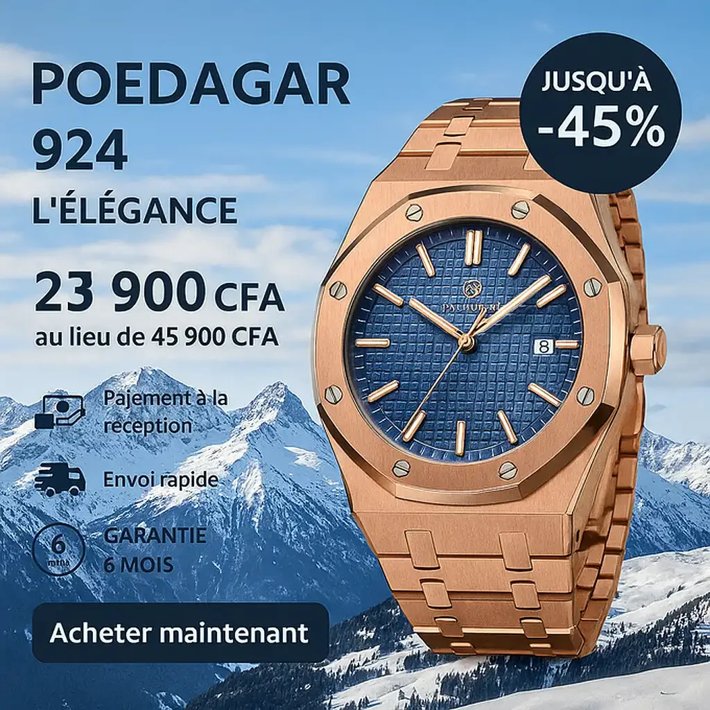 Montre à quartz POEDAGAR 924 bracelet en acier inoxydable
