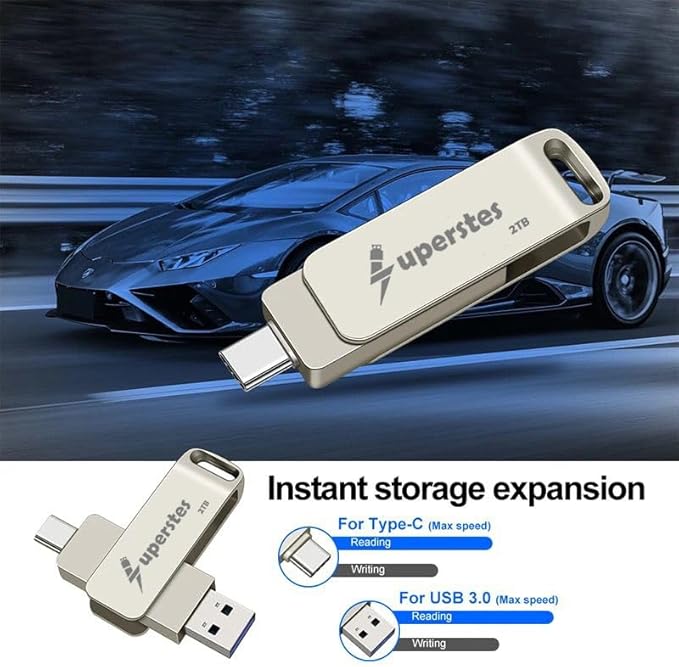 ذاكرة فلاش USB سعة 2 تيرابايت بواجهة نوع C عالية السرعة 2 في 1 مع فتحة مفتاح وسلسلة مفاتيح وخاصية اوه تي جي للهواتف الذكية والكمبيوتر والتابلت والكمبيوتر الشخصي