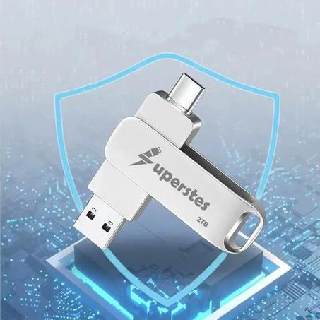 ذاكرة فلاش USB سعة 2 تيرابايت بواجهة نوع C عالية السرعة 2 في 1 مع فتحة مفتاح وسلسلة مفاتيح وخاصية اوه تي جي للهواتف الذكية والكمبيوتر والتابلت والكمبيوتر الشخصي