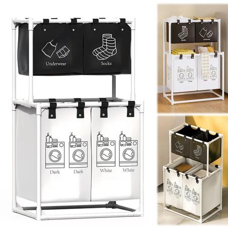 🧺 سلة الغسيل المنظمة بثلاث طبقات