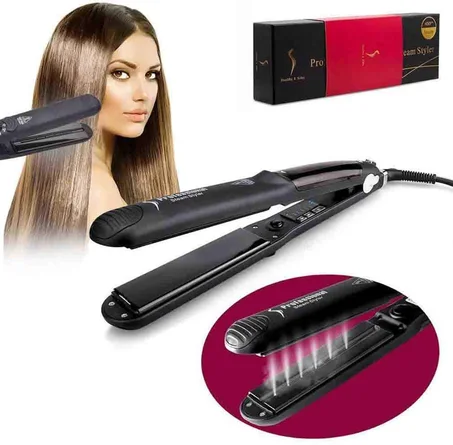 مكواة فرد الشعر بالبخار الاحترافية من جويفيك مع تقنية مضادة للكهرباء الساكنة، وأدوات تحكم رقمية مناسبة لجميع أنواع الشعر.