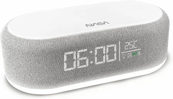 NASA SPC400 – الساعة الذكية 4 في 1 (منبه مزدوج + شاحن لاسلكي 15W + سبيكر ستيريو 10W + مصباح LED)