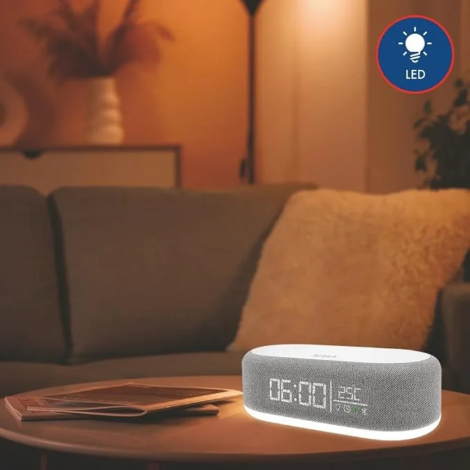 NASA SPC400 – الساعة الذكية 4 في 1 (منبه مزدوج + شاحن لاسلكي 15W + سبيكر ستيريو 10W + مصباح LED)