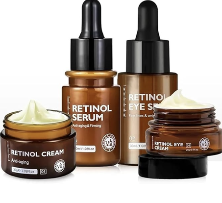 كريم وجه ريتينول وسيروم وكريم عين مجموعة من 4 قطع تركيبة مضادة للشيخوخة وشد البشرة وترطيب