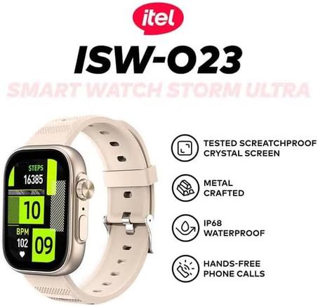 ساعة ذكية O23، بشاشة 2.02 بوصة، مقاومة للماء بتصنيف IP68، أكثر من 100 وضع لياقة بدنية، مكالمات بلوتوث، مراقبة الصحة، متوافقة مع iOS واندرويد، ذهبي فاتح، بطارية 300 ميلي أمبير/الساعة من آي تيل