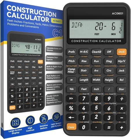 Calculadora de Construcción Industrial y Científica ROATEE: Calculadora de Ingeniería para Contratista, Carpintero, Calculadora de Bolsillo en Pies-pulgadas-Fracciones para Constructor, Estim