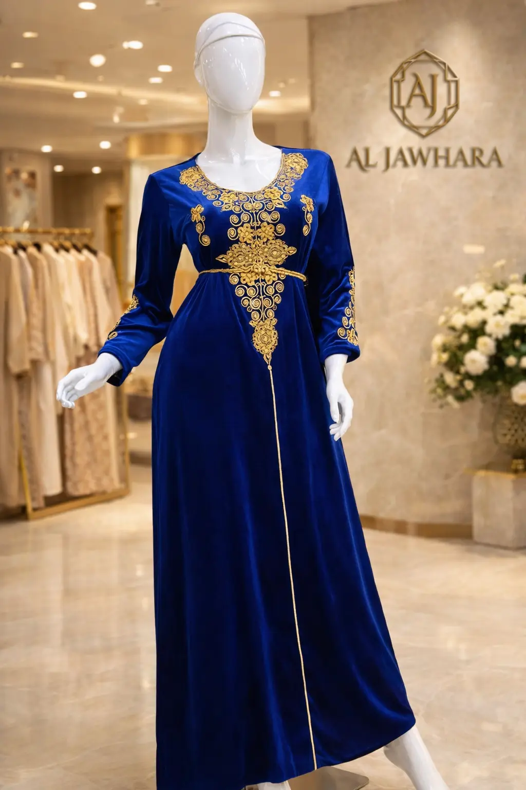 جبة قطيفة راقية "الأميرة" بتطريز ذهبي فاخر – نعومة، راحة، وأناقة في قطعة واحدة لكل المناسبات ب 320الف