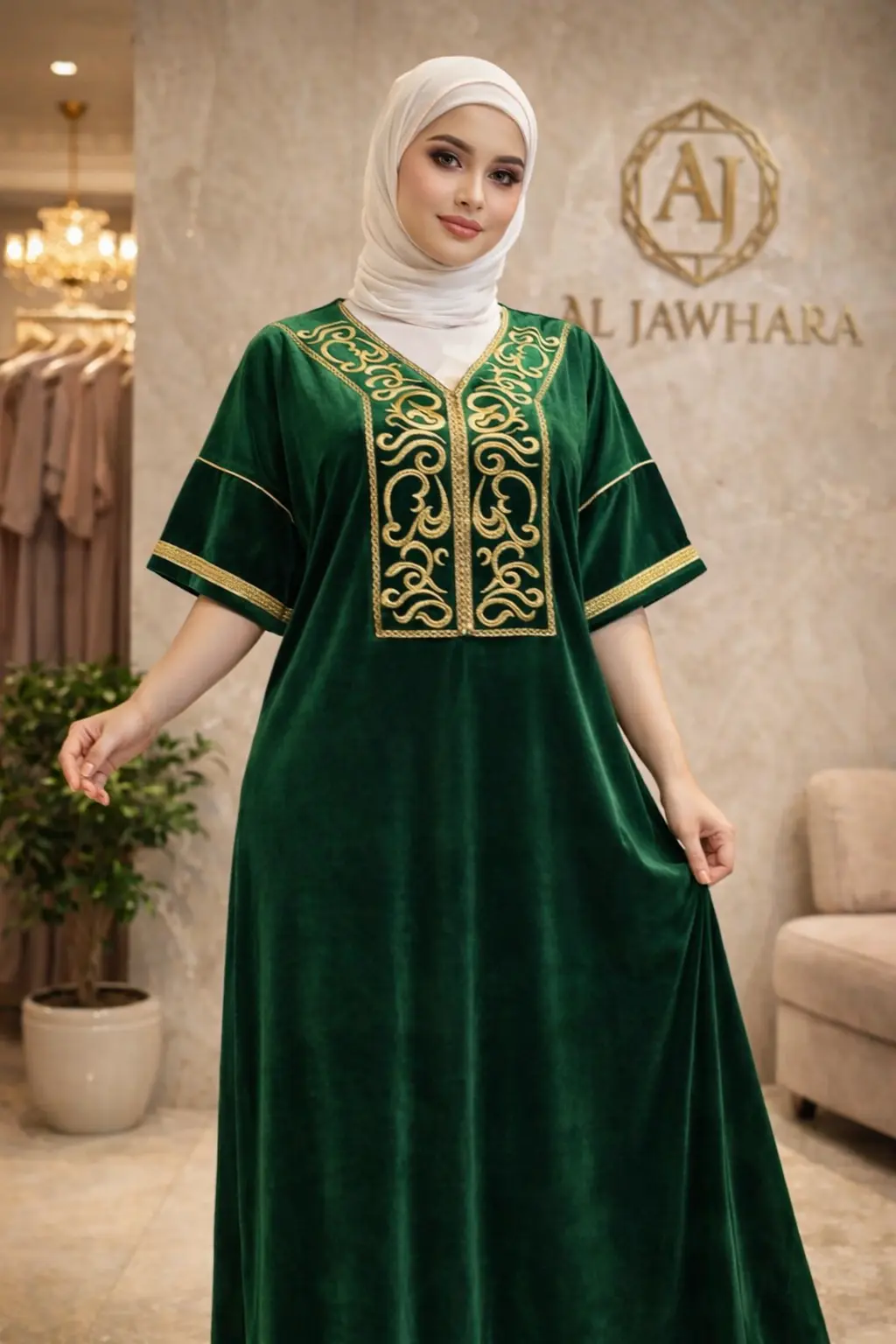 "نور" جبة قطيفة ملكية بتطريز ذهبي فاخر – قماش ناعم ومريح بجودة عالية وطول مثالي لكل المناسبات ب 280 الف