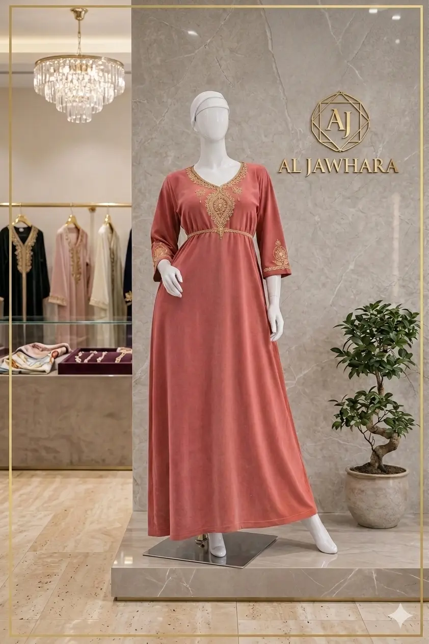 "لميس" جبة كريب راقية بتطريز ذهبي فاخر – قماش خفيف وناعم، مريح وعصري، طول مثالي لكل المناسبات ب 250 ألف