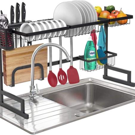 Égouttoir à vaisselle au-dessus de l'évier avec support pour ustensiles