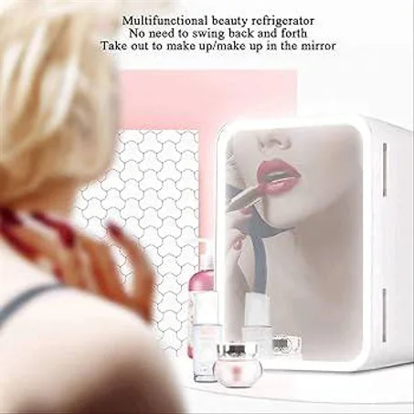 ثلاجة مستحضرات تجميل مع مرآة بإضاءة LED