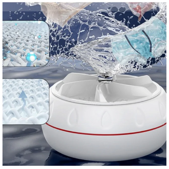 غسّالة محمولة صغيرة بالموجات فوق الصوتية (Ultrasonic) — قرص تربيني دوّار يوضع في الحوض أو الطشت لتنظيف الأطباق، الملابس، الخضار والفواكه — USB
