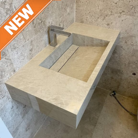 حوض حمام معلق على الحائط مصنوع من حجر الترافرتين الطبيعي