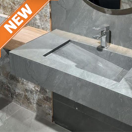 حوض حمام معلق مصنوع من البورسلين الهندسي الرمادي الأرماني