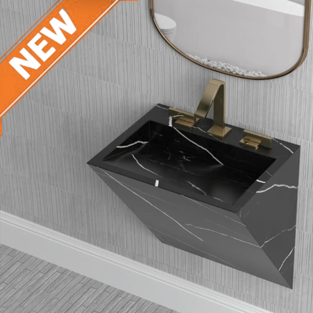 حوض غسيل رخامي أسود مثبت على الحائط