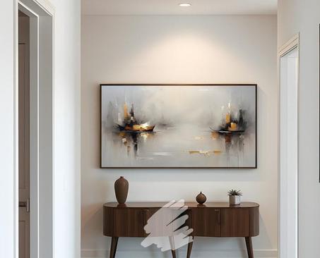 Tableau abstrait bateau moderne or et noir