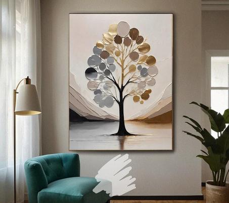 Tableau Arbre abstrait doré et argenté