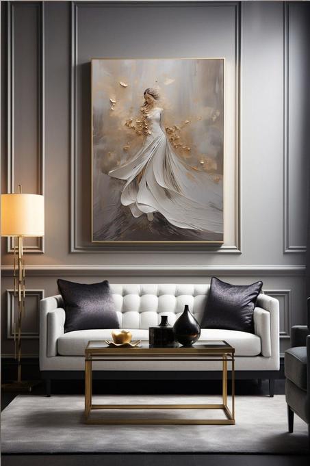 Tableau femme portant une robe blanche