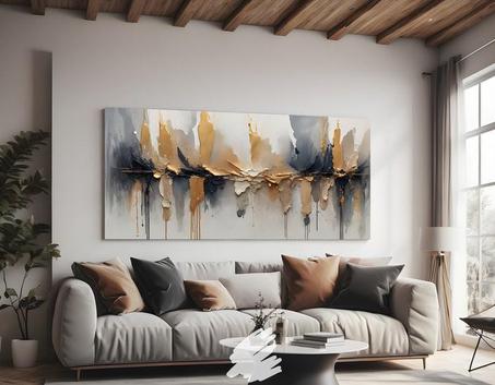 Tableau abstrait floral doré